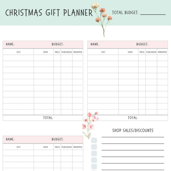 Christmas Gift Planner Bundle Instant Download - ShartrueseWeekly Meal Planner Digital